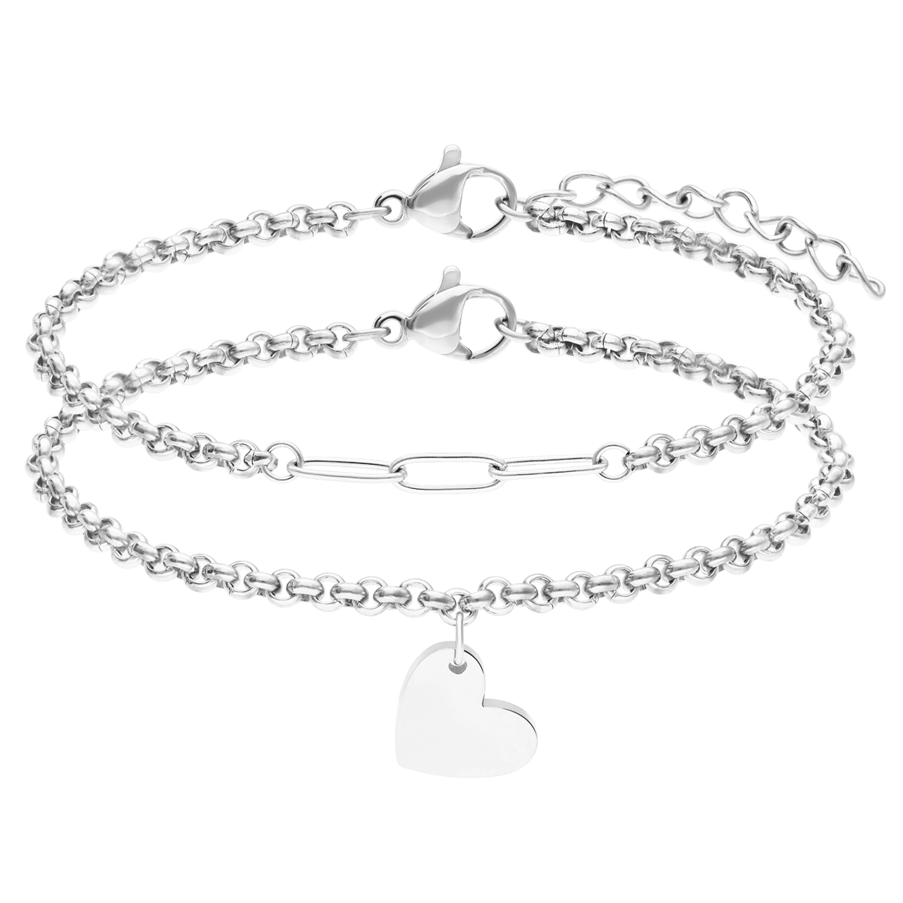 Armbänder aus Edelstahl, Mutter/Tochter, Herz, „Closed-Forever”-Glied