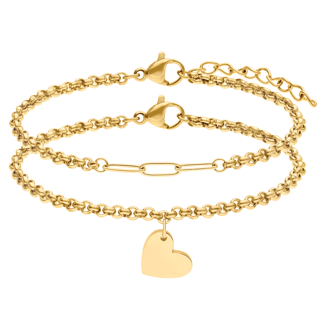 Armbänder aus Edelstahl, vergoldet, Mutter/Tochter, Herz, „Closed-Forever”-Glied