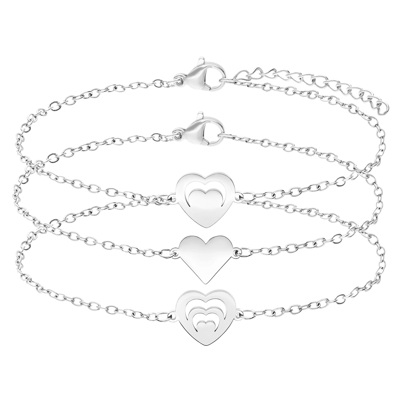 Armbänder aus Edelstahl, Mutter/Tochter, Herz, Kordel, Schwarz