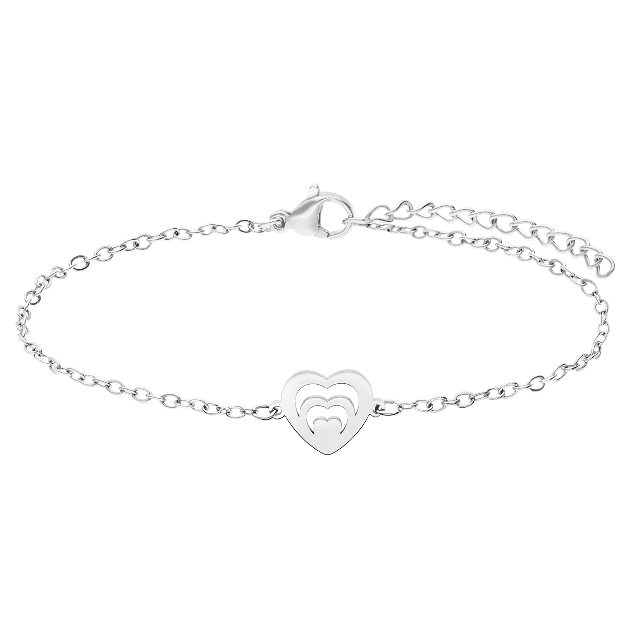 Armbänder aus Edelstahl, Mutter/Tochter, Herz, Kordel, Schwarz