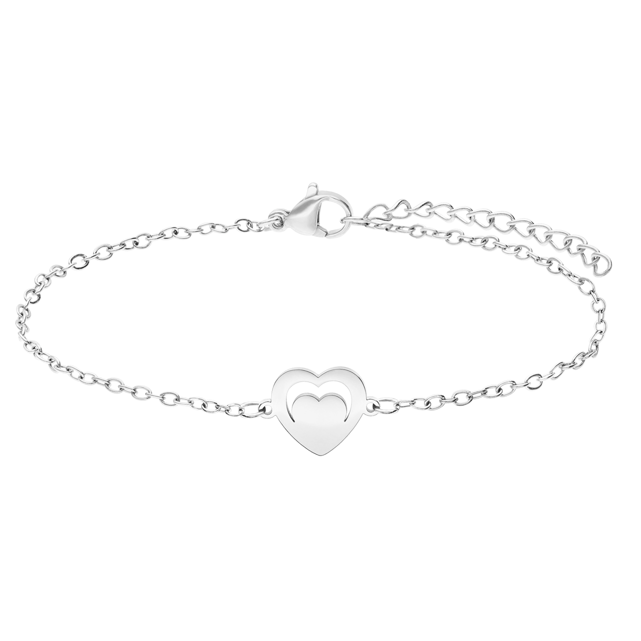 Stainless steel armbanden Moeder/Dochter hart koord zwart