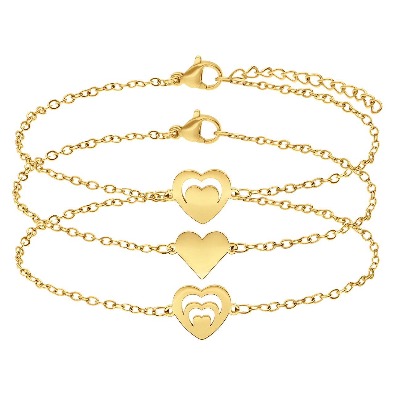Armbänder aus Edelstahl, vergoldet, Mutter/Tochter, Herz