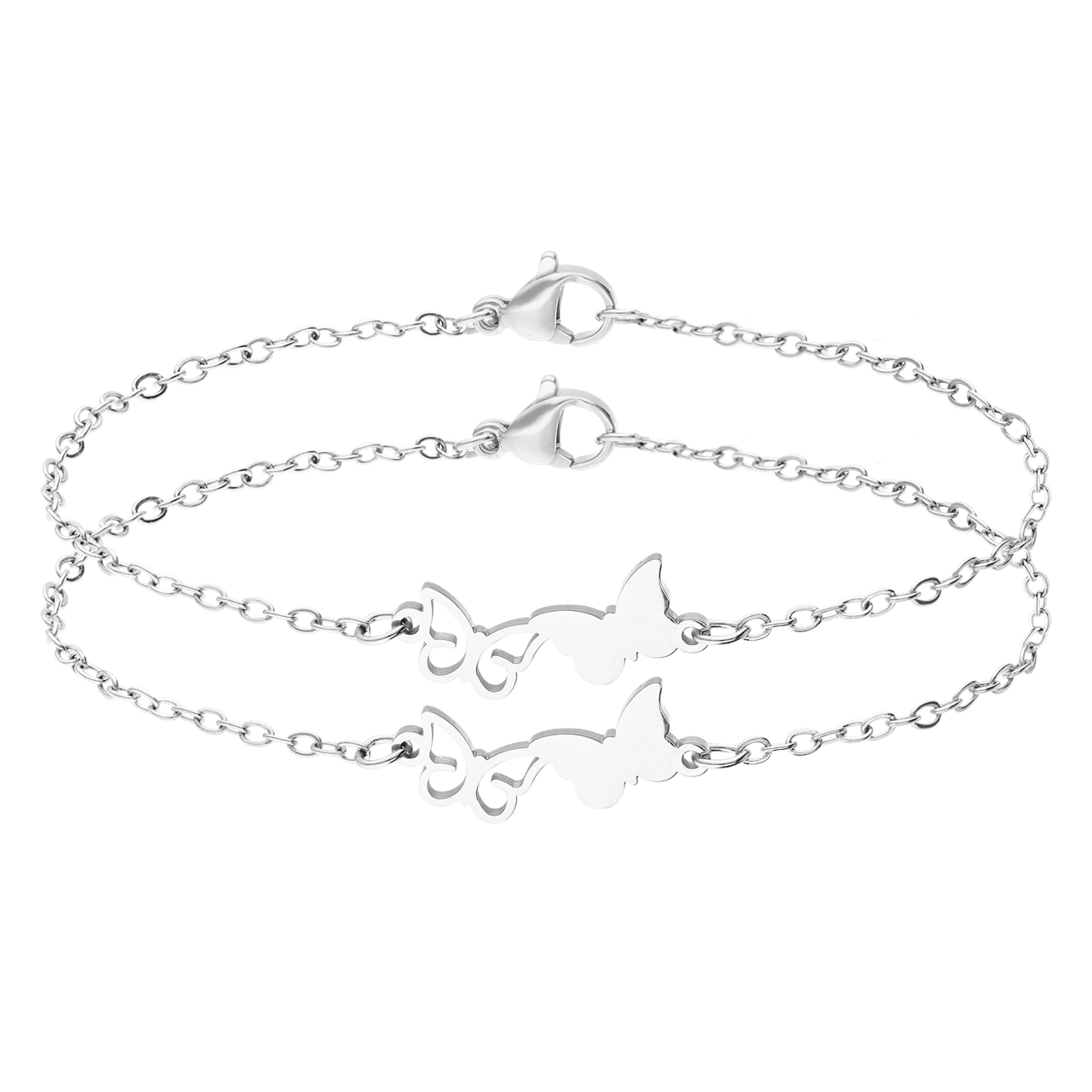 Armbänder aus Edelstahl, Mutter/Tochter, Schmetterling