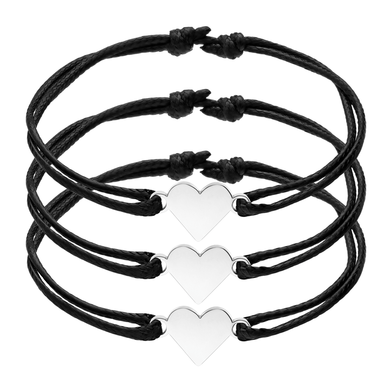 Armbänder aus Edelstahl, Kordel, Mutter/Tochter, 3 Herzen