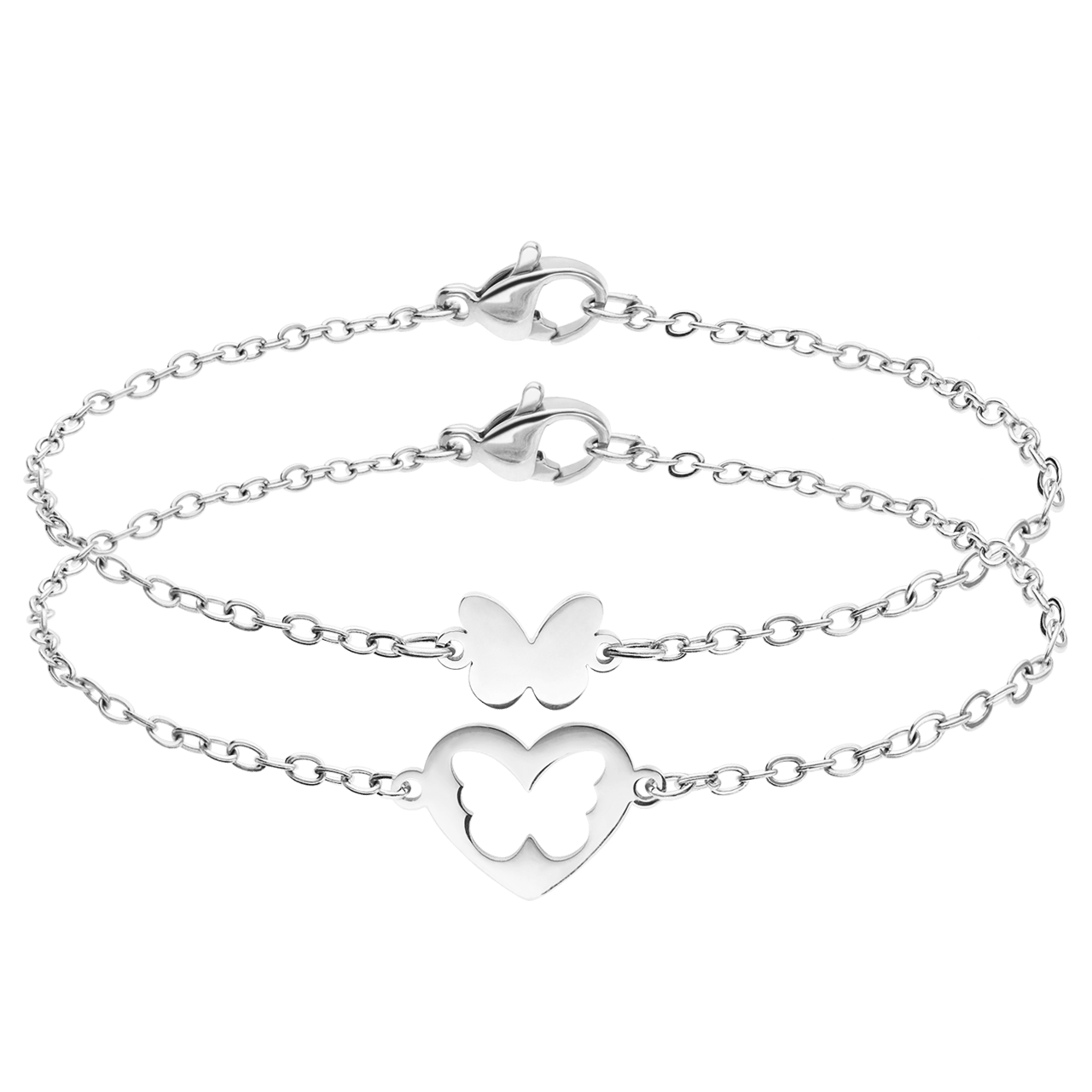 Armbänder aus Edelstahl, Mutter/Tochter, Schmetterling