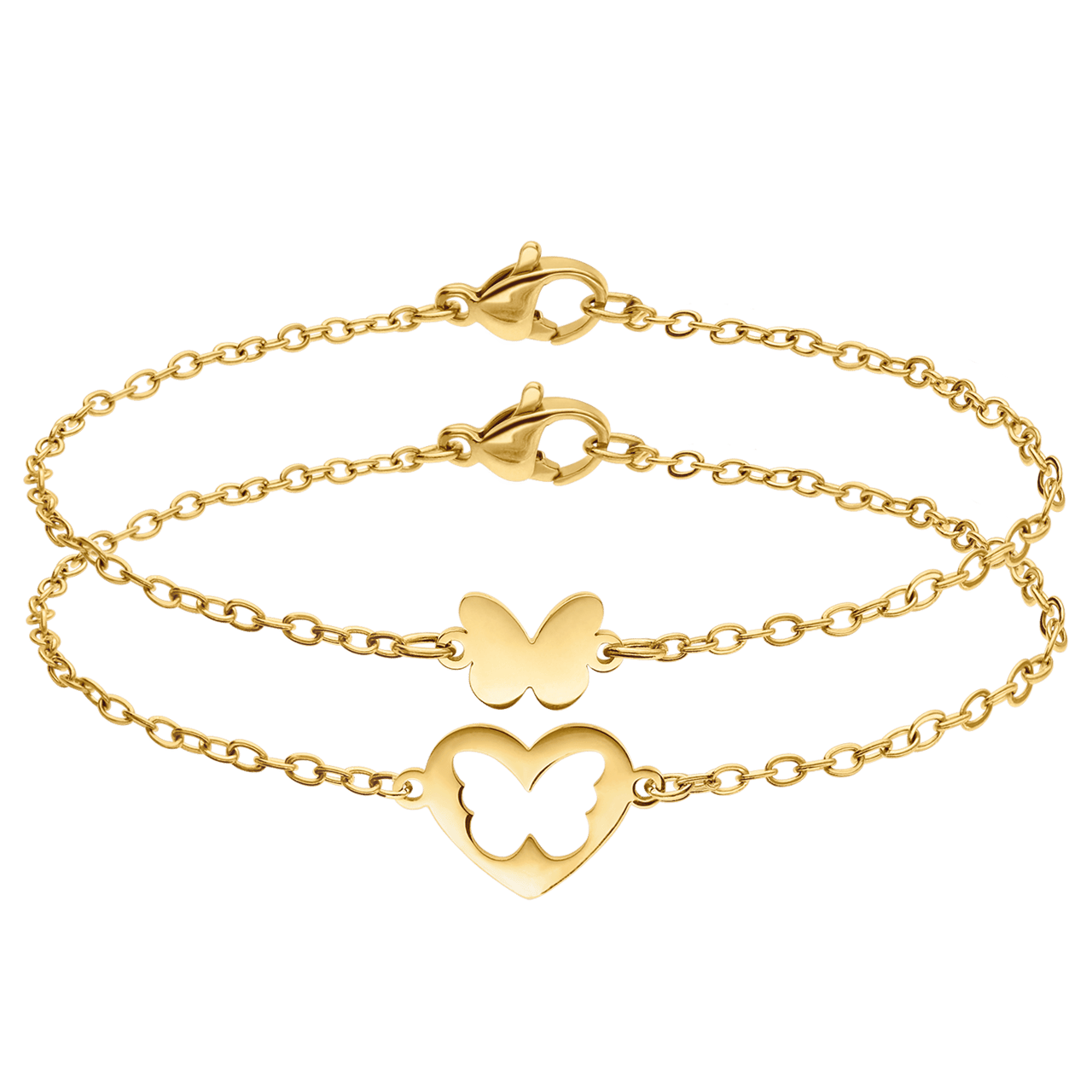 Stainless steel goldplated armbanden Moeder/Dochter open hart
