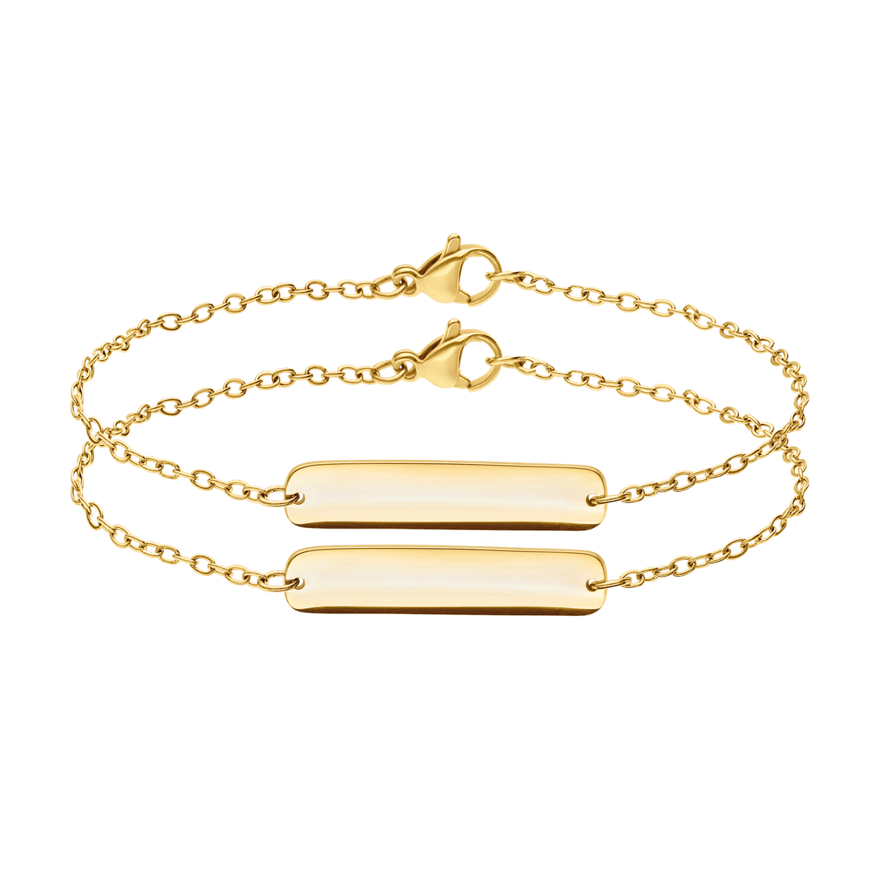 Stalen goldplated armbanden set met graveerplaat voor dames