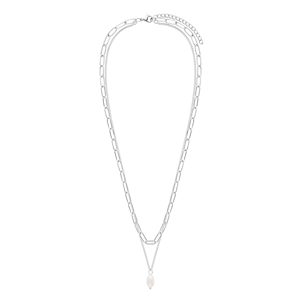 Halskette aus Edelstahl, doppeltes Closed-Forever-Glied mit Perle