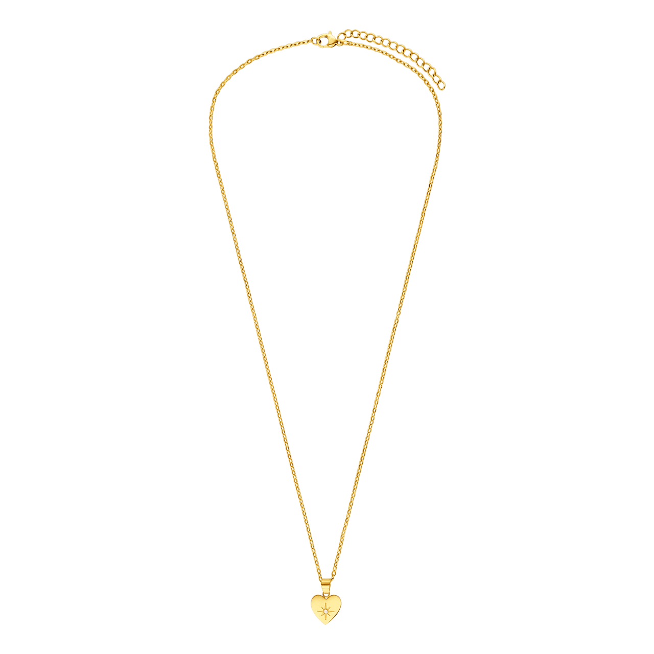 Stalen goldplated ketting met hanger hart met zirkonia voor dames