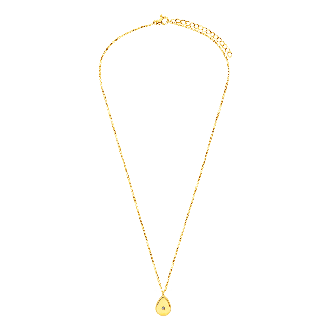 Stalen goldplated ketting met hanger druppel met zirkonia voor dames