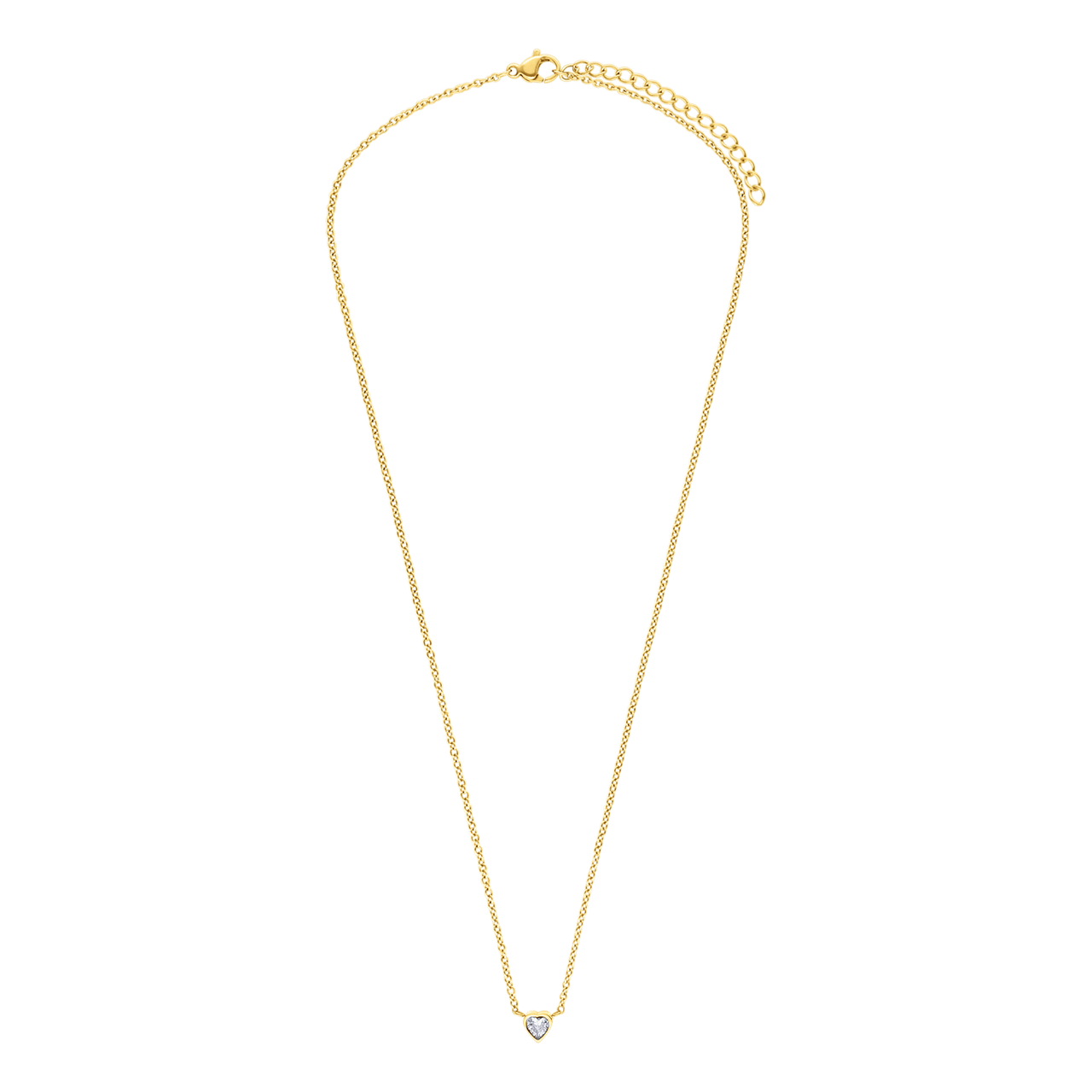 Stalen goldplated ketting met hanger hart met zirkonia voor dames