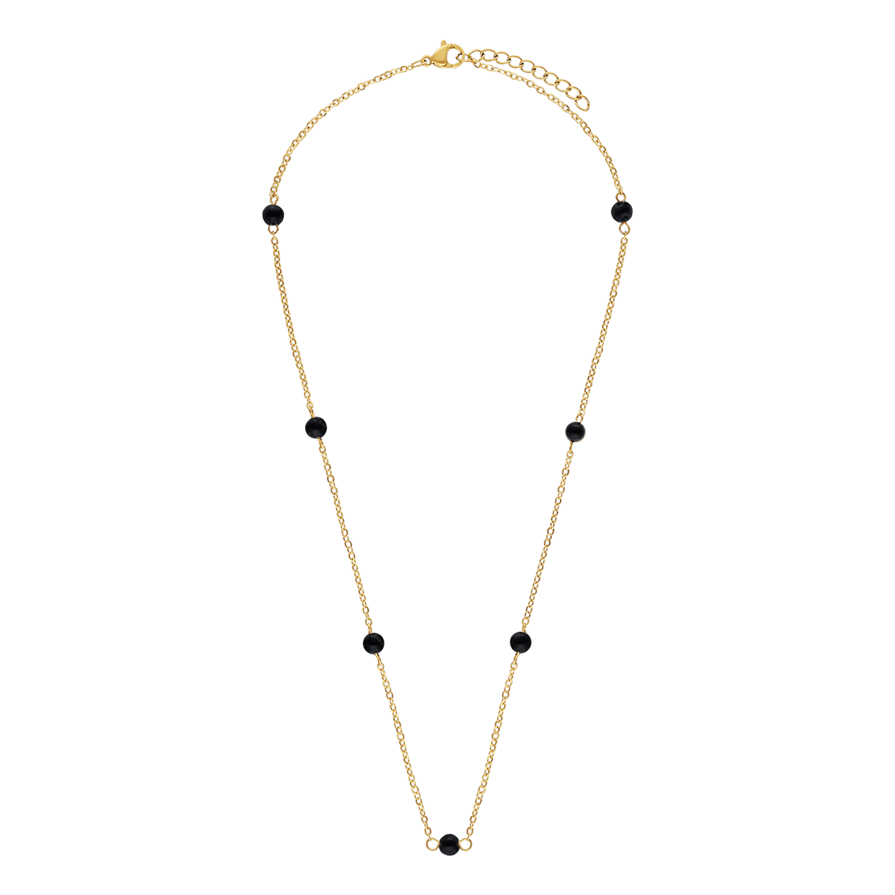Stalen goldplated ketting met hanger zwart agaat voor dames
