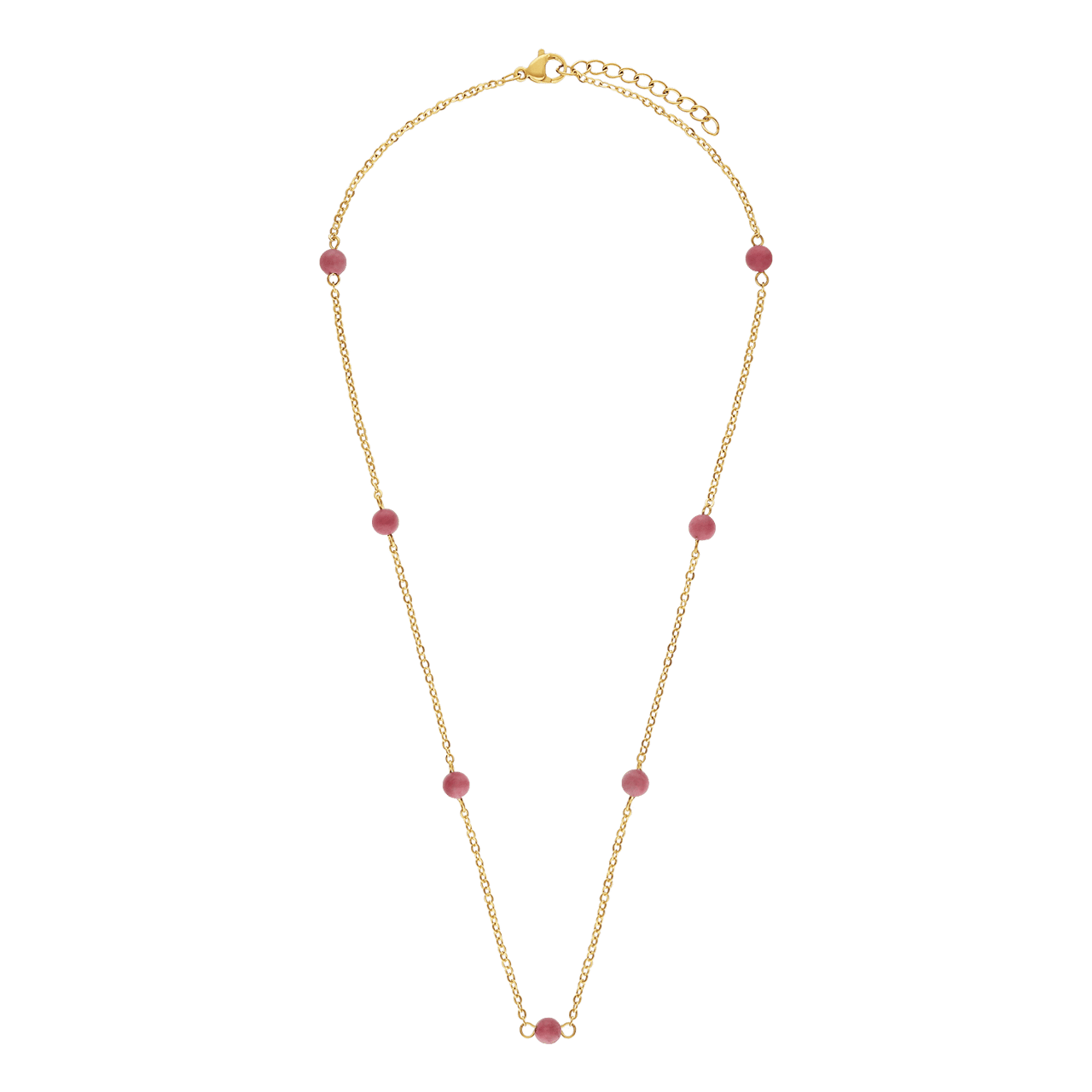 Stainless steel goldplated ketting gemstone rhodonite voor dames