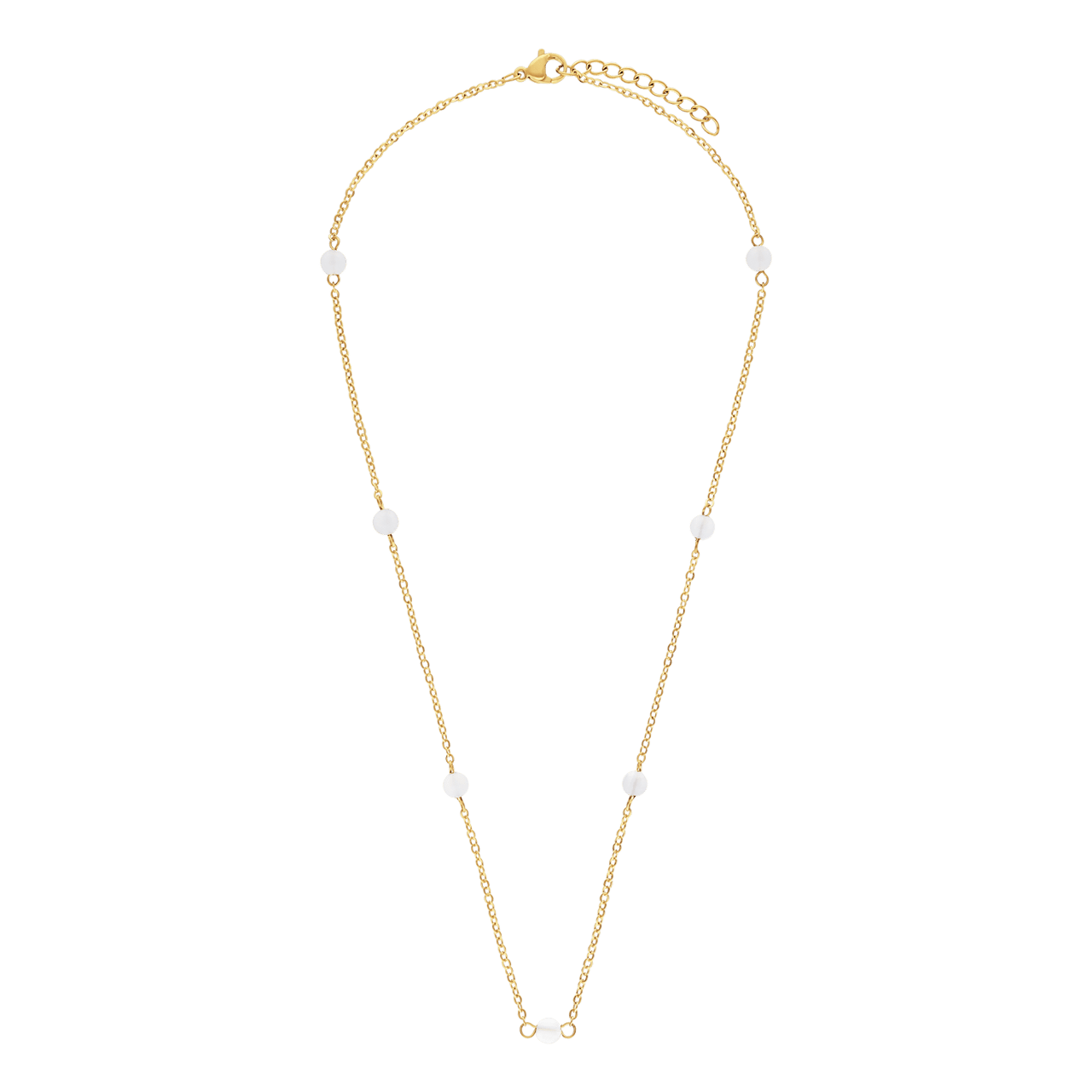 Stainless steel goldplated ketting gemstone white agate voor dames