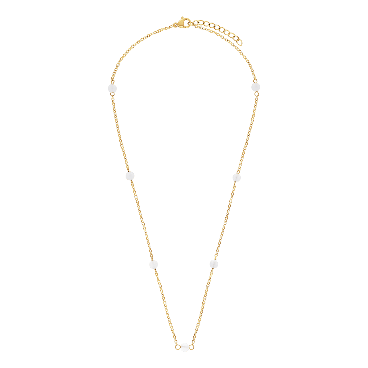 Stalen goldplated ketting met hanger witte agaat voor dames