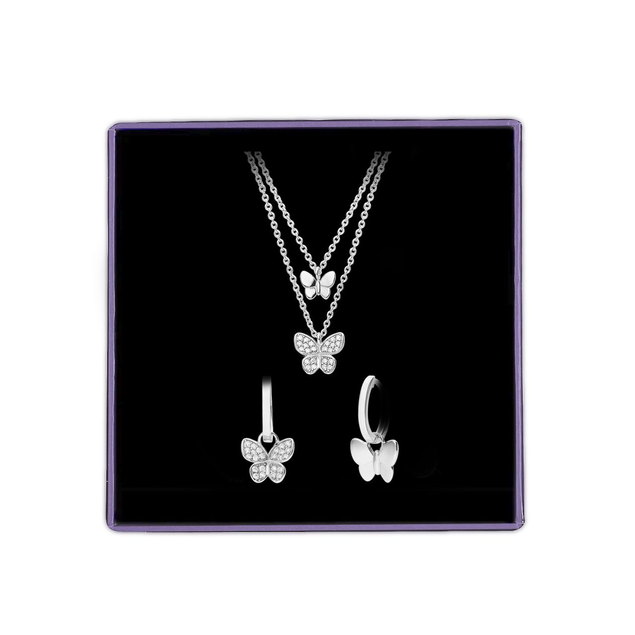 Set aus 925er Silber, Schmetterling, Zirkonia