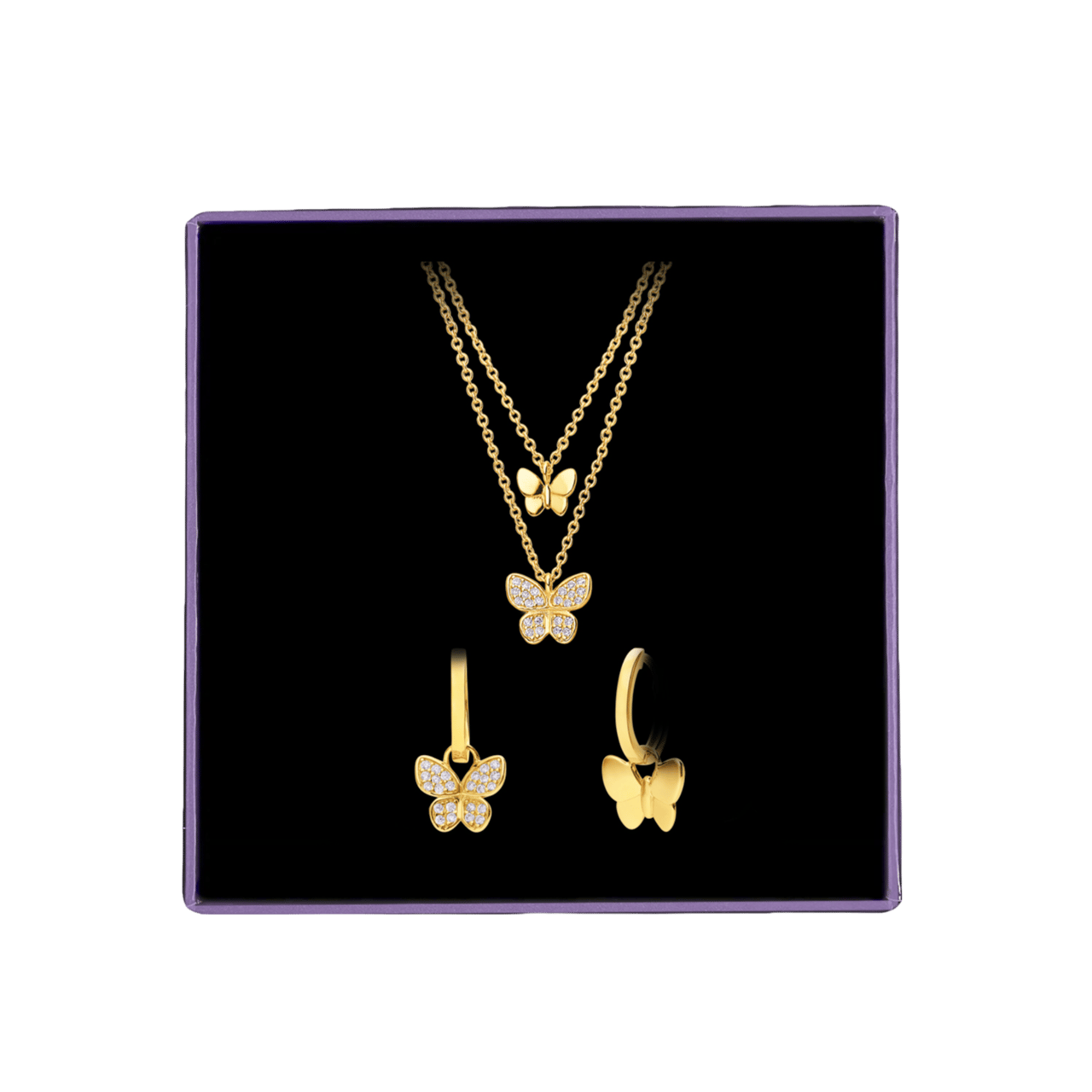 Zilveren goldplated sieradenset vlinder met zirkonia voor dames