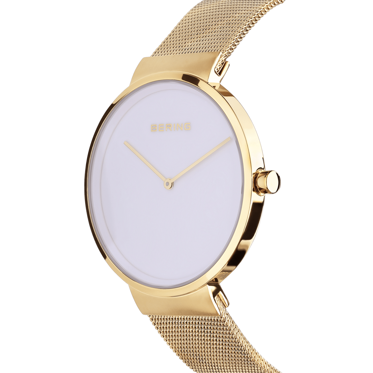 Bering horloge met mesh band goud 14539-334
