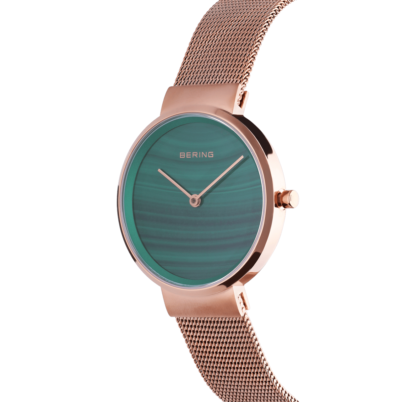 Bering horloge met mesh band rosé 14531-368