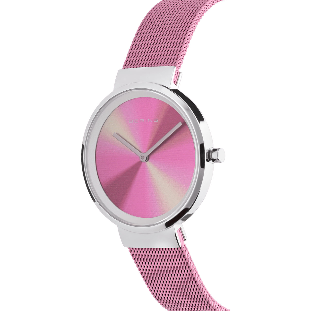 Bering horloge met mesh band roze 19031-999