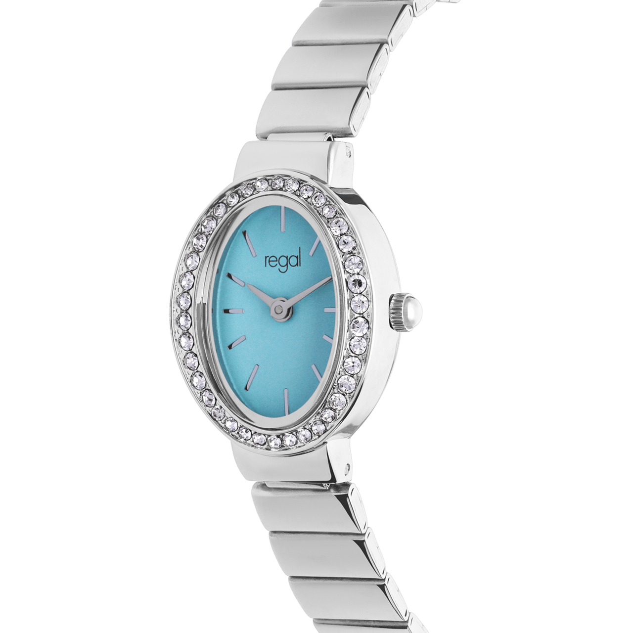 Regal horloge blauwe wijzerplaat met steentjes