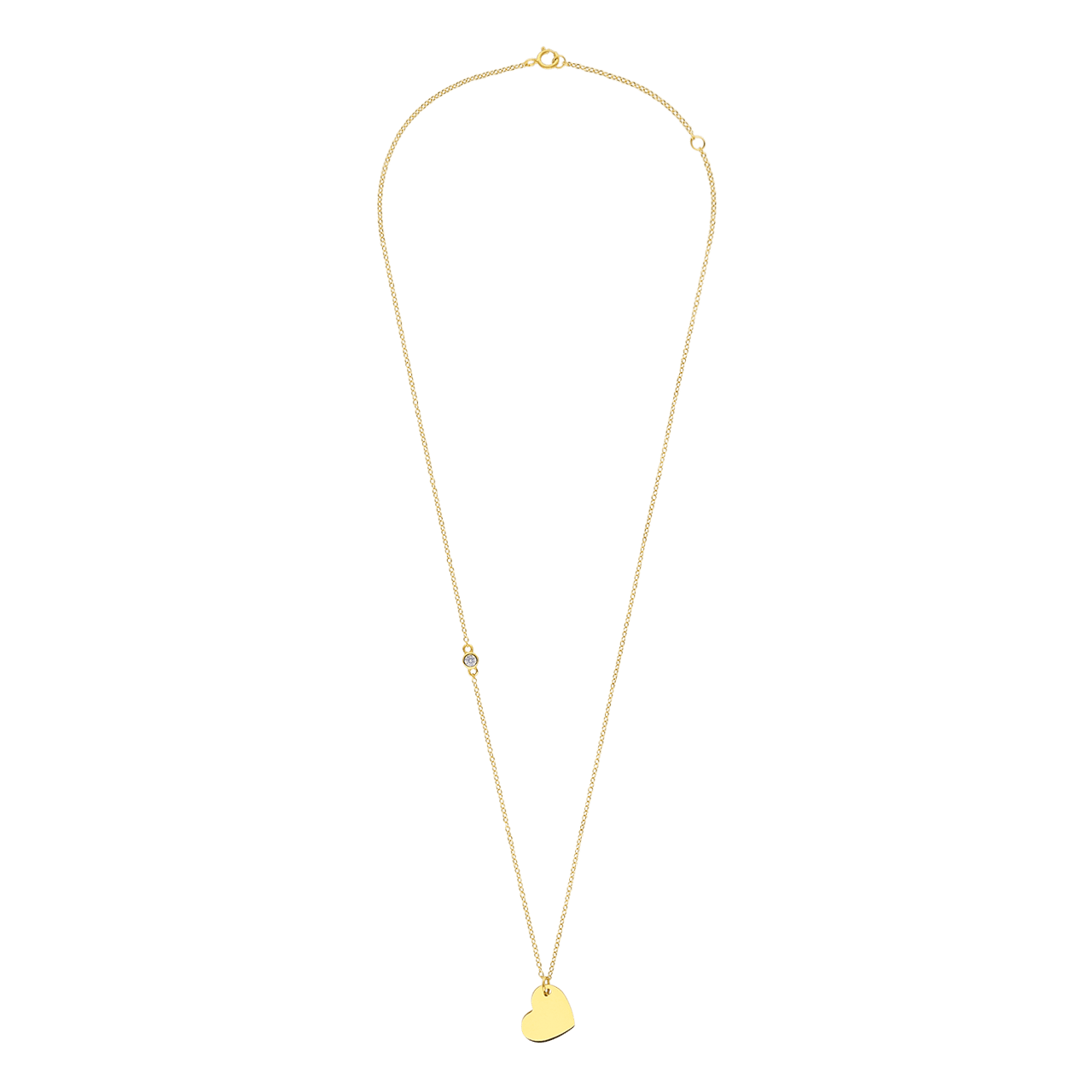 Zilveren goldplated ketting met hanger graveerplaat hart met zirkonia voor dames