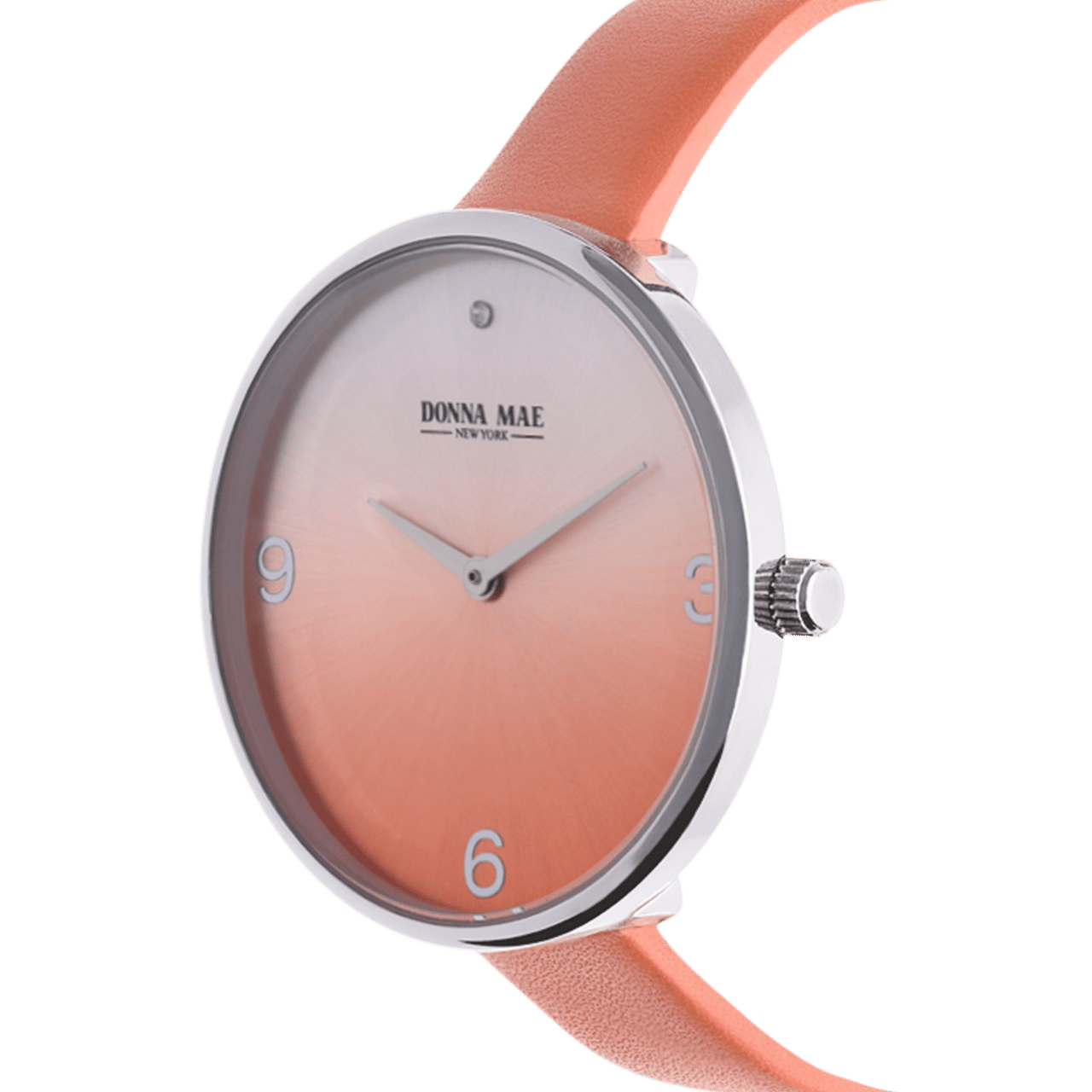 Donna Mae horloge oranje leren band en zirkonia
