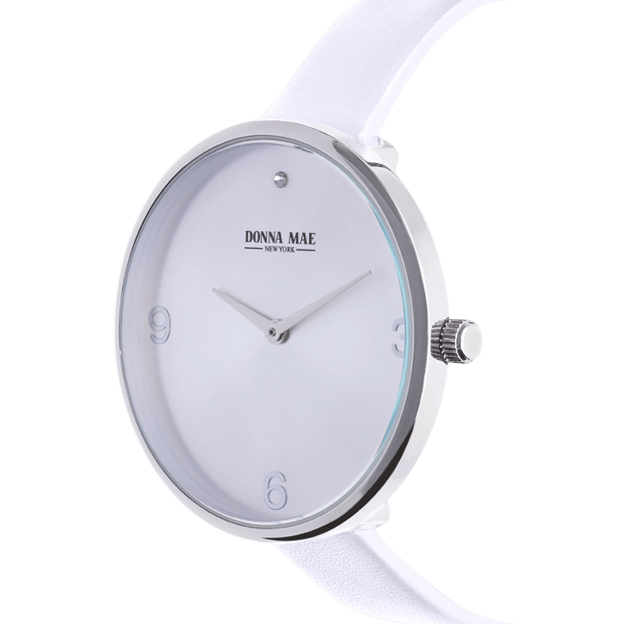 Donna Mae horloge met witte leren band en zirkonia