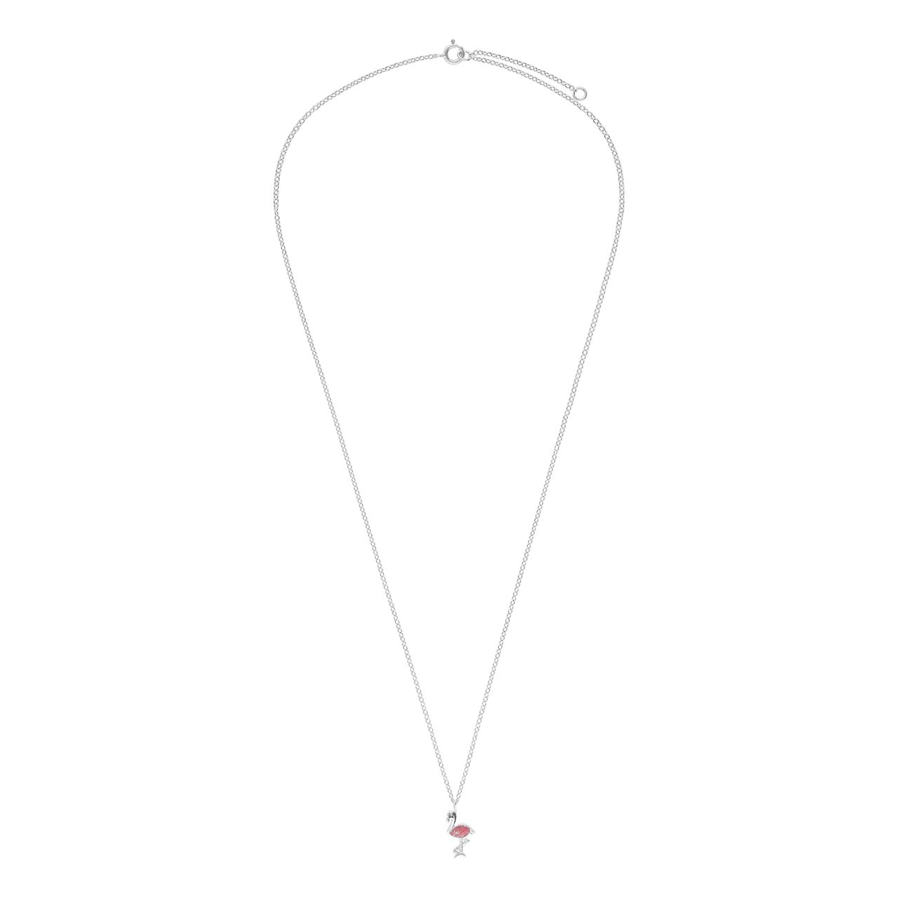 Halskette für Kinder aus 925er Silber, Flamingo, Emaille