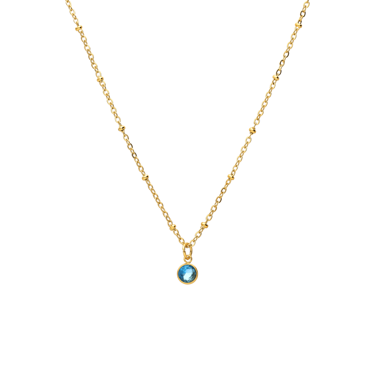 Stainless steel goldplated ketting met hanger geboortesteen Maart voor dames