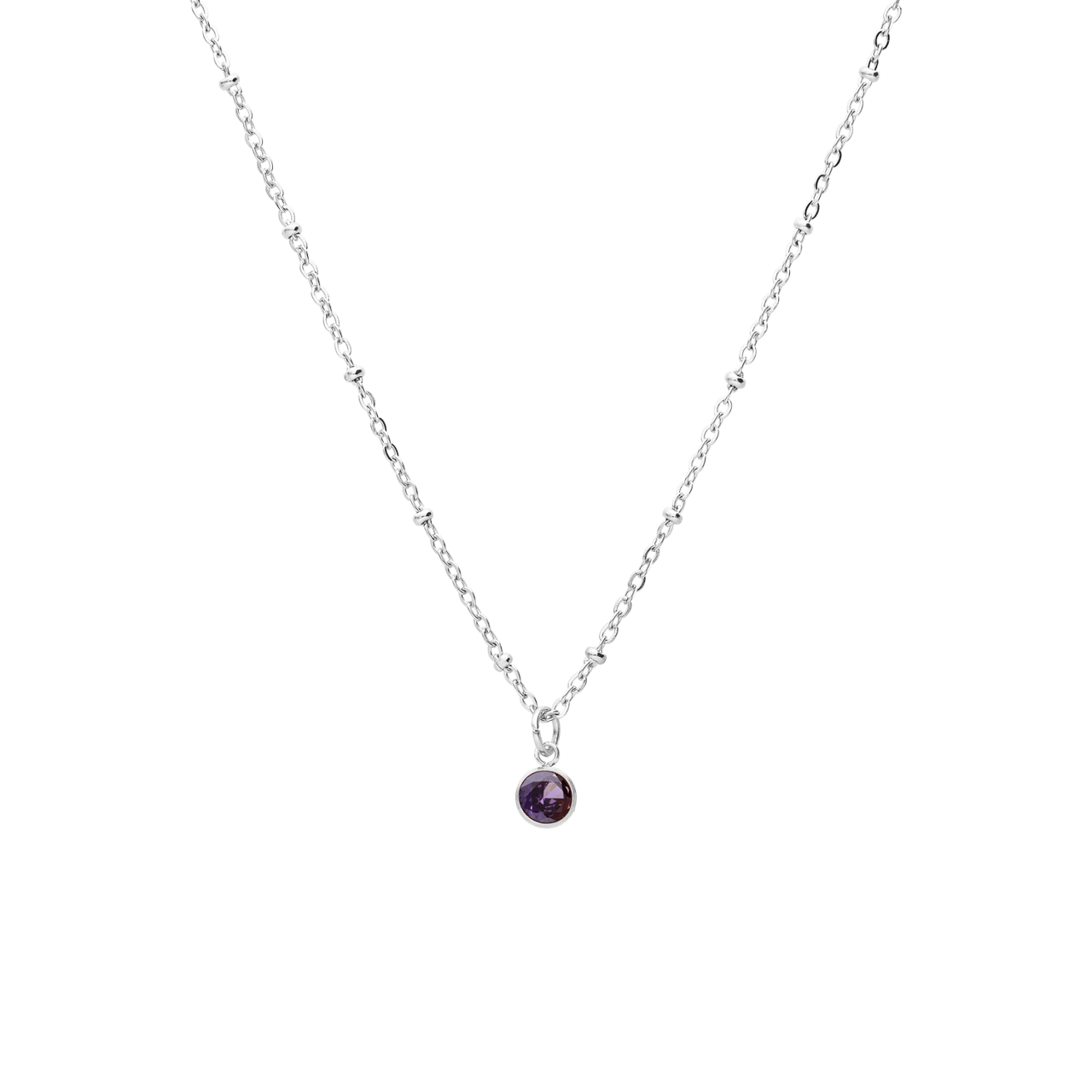 Stalen ketting met geboortesteen hanger februari