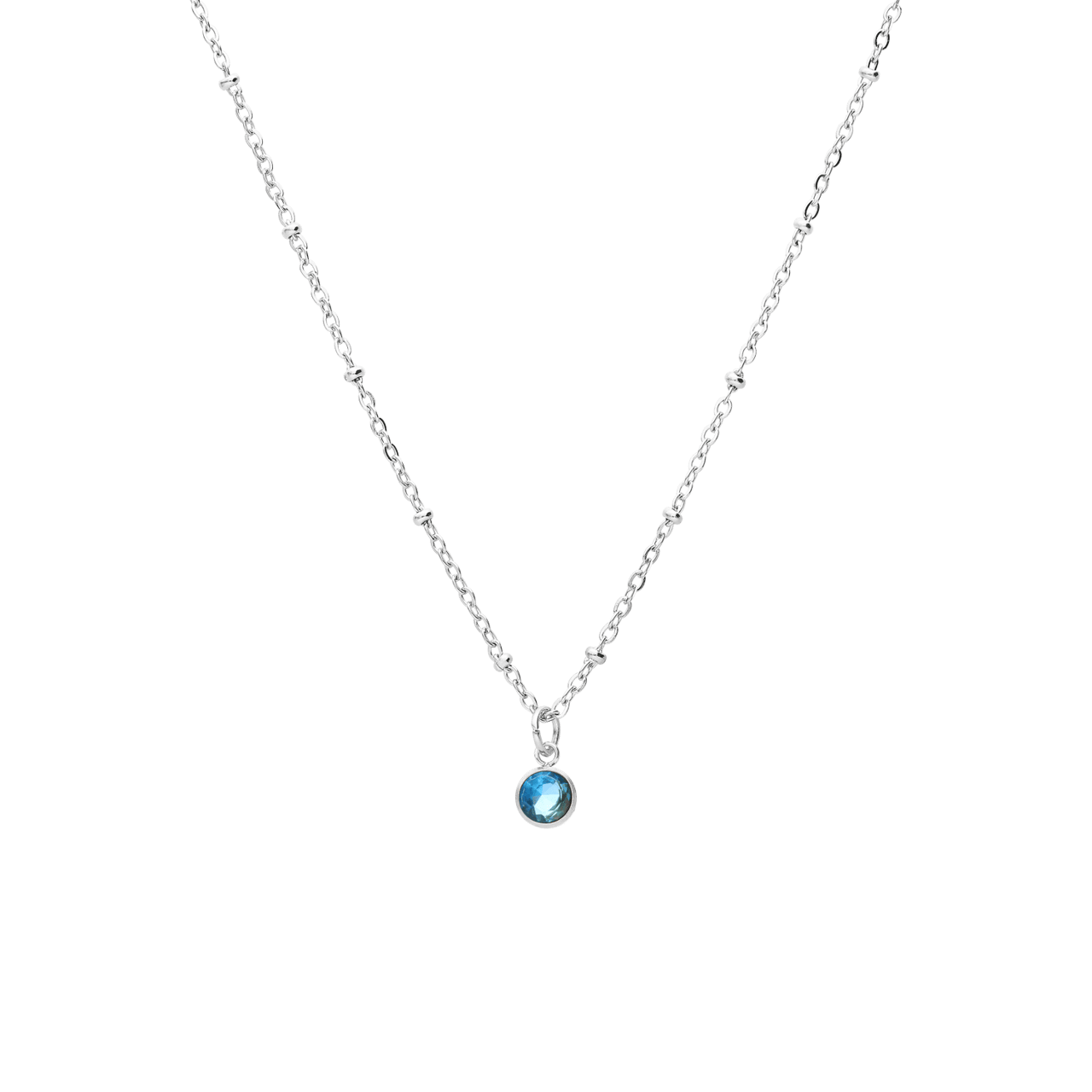 Stalen ketting met geboortesteen hanger Maart