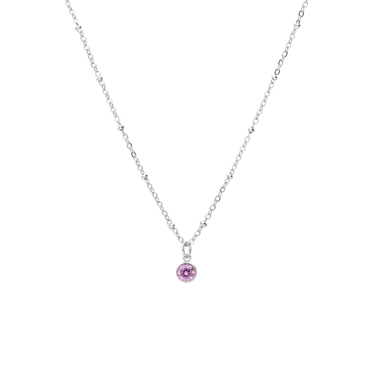 Stalen ketting met geboortesteen hanger Oktober