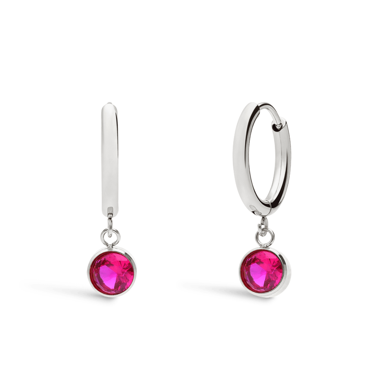 Stainless steel oorbellen met geboortesteen juli