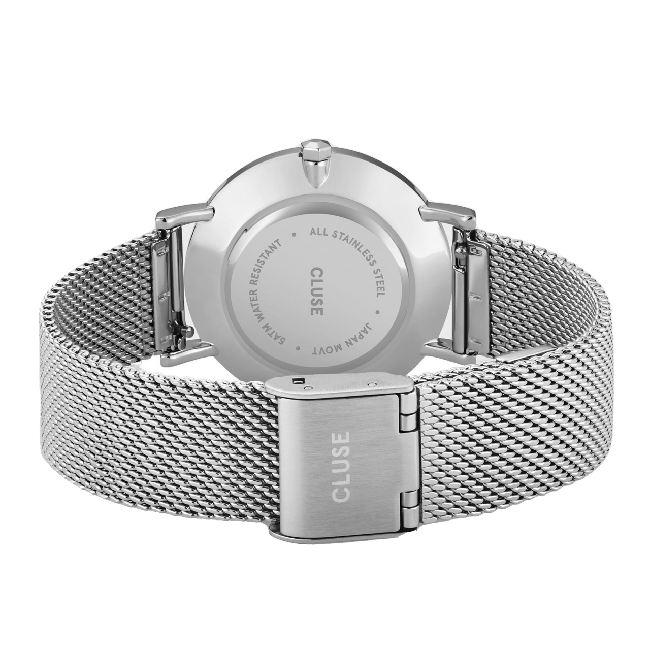 CLUSE - Minuit horloge zilverkleur stainless steel mesh band