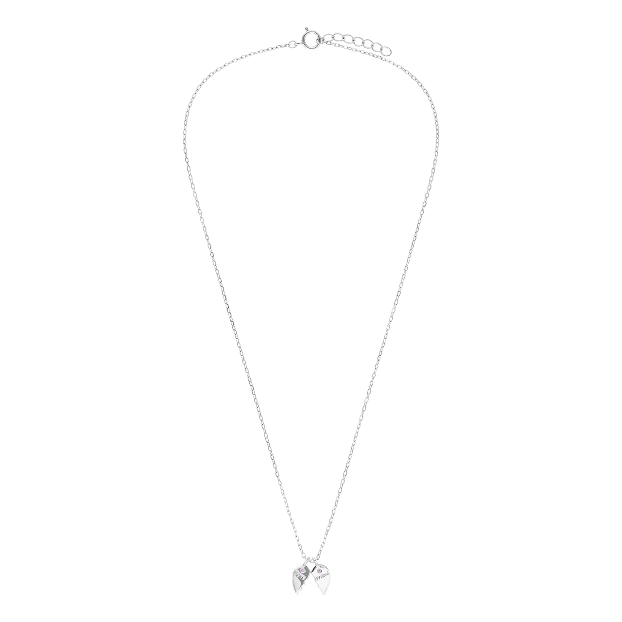 Halskette aus 925er Silber, gebrochenes Herz, BF, Zirkonia, Rosa