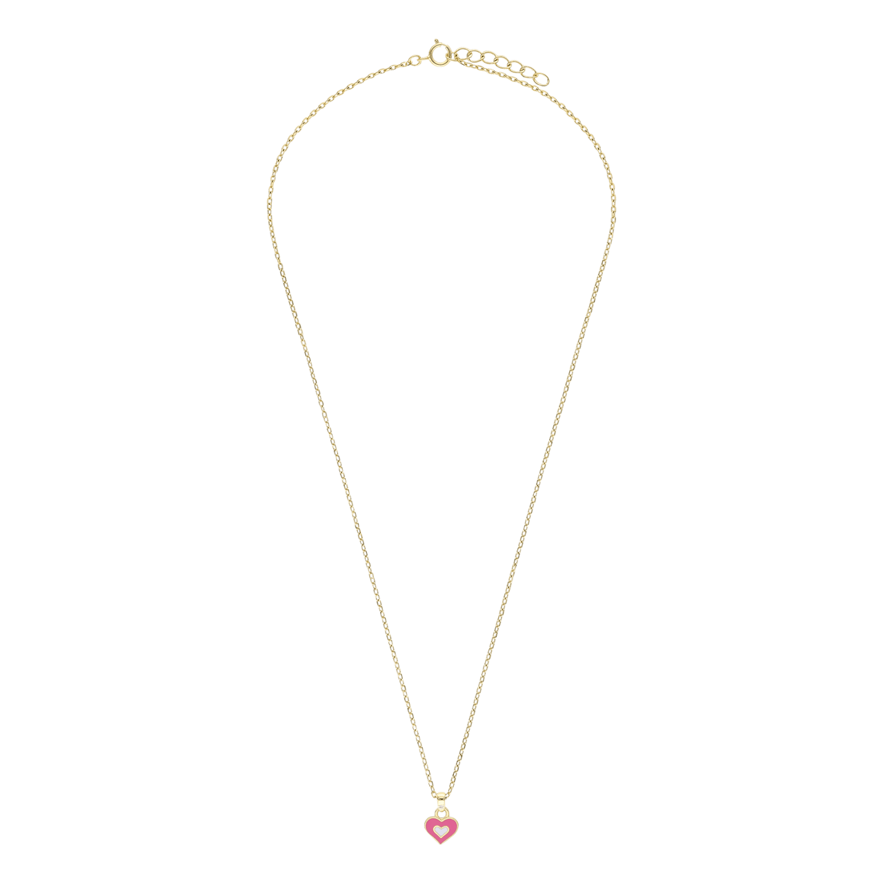 Zilveren goldplated kinderketting met hanger hart met emaille