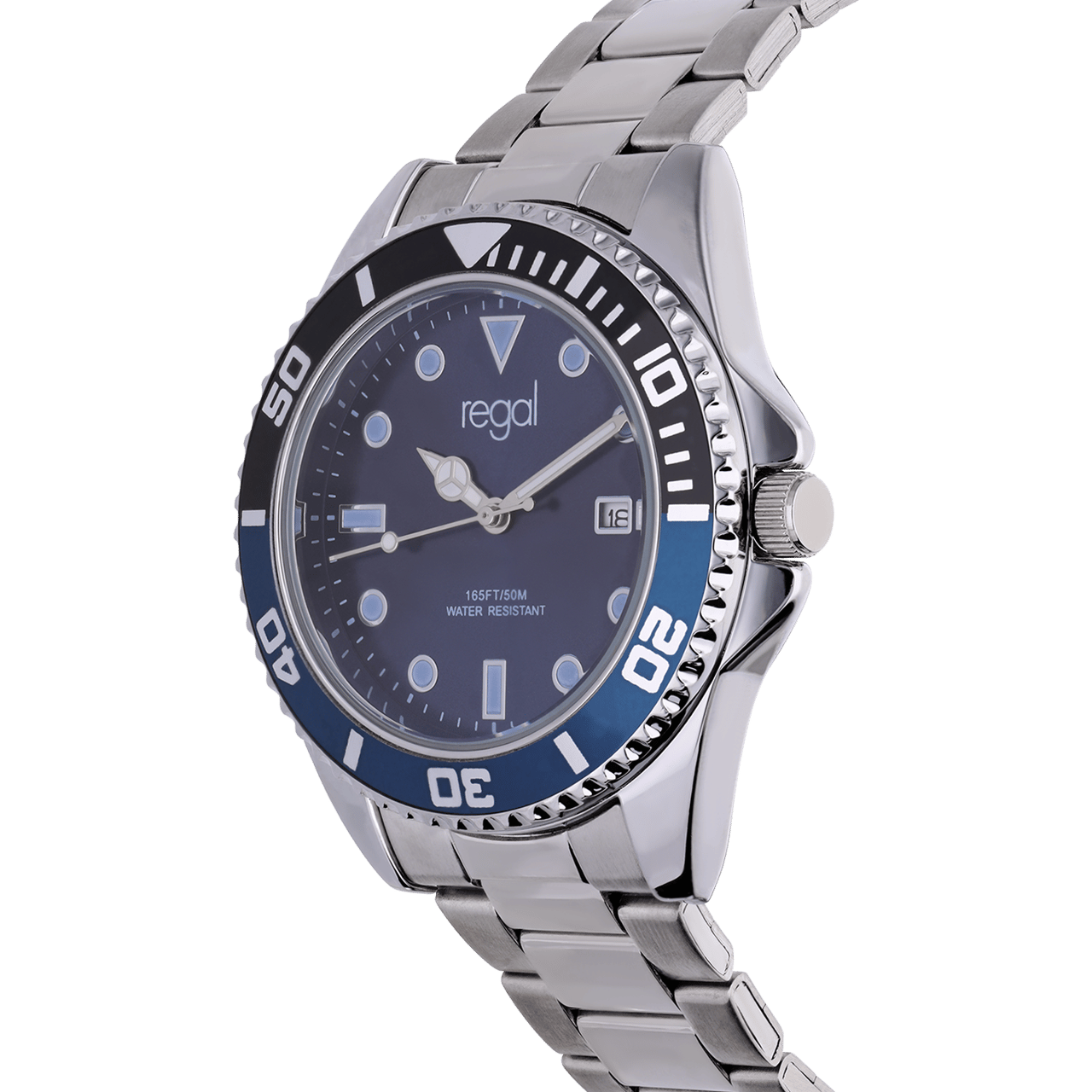 Regal heren horloge staal met blauwe wijzeplaat