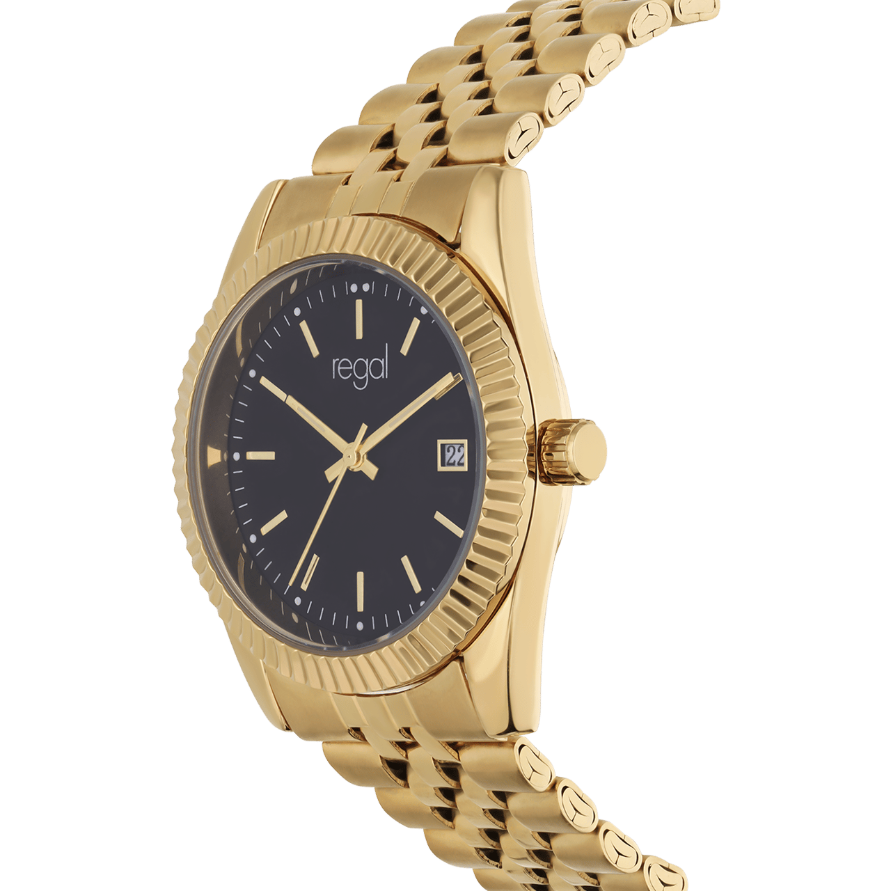 Regal Armbanduhr, Gold, mit schwarzem Zifferblatt