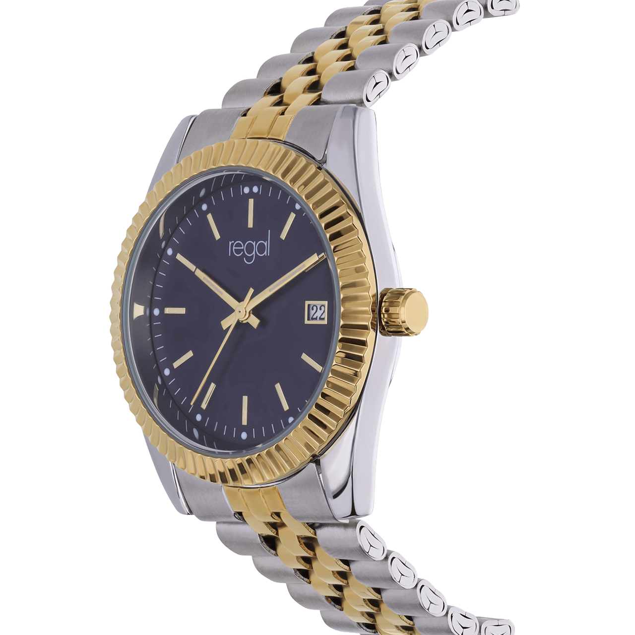 Regal Armbanduhr, zweifarbig, mit blauem Zifferblatt