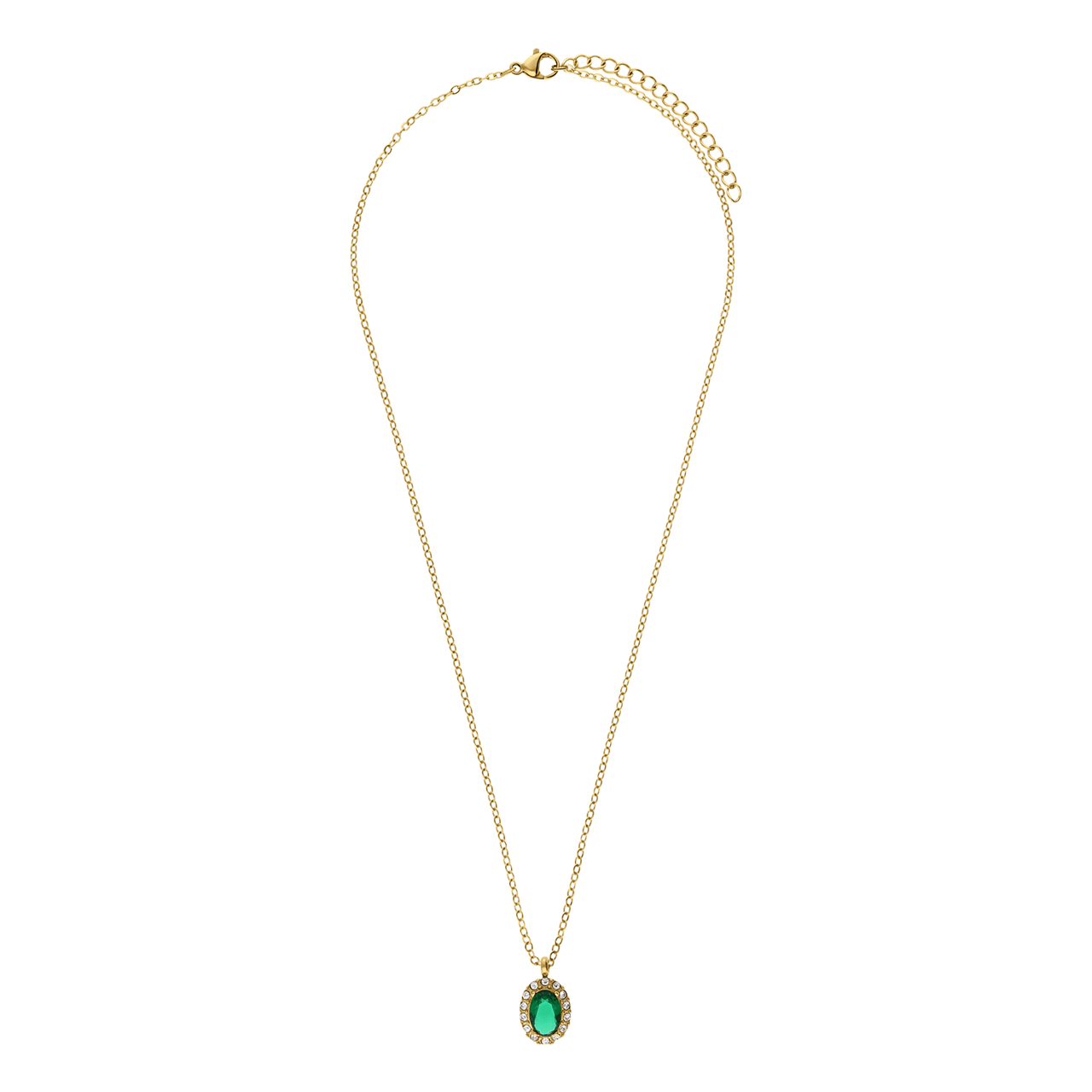 Stalen goldplated vintage ketting met groen zirkonia