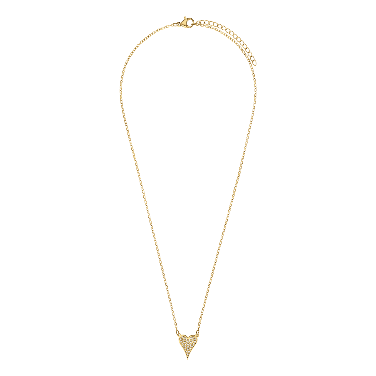 Stalen goldplated ketting met hanger hart met zirkonia voor dames