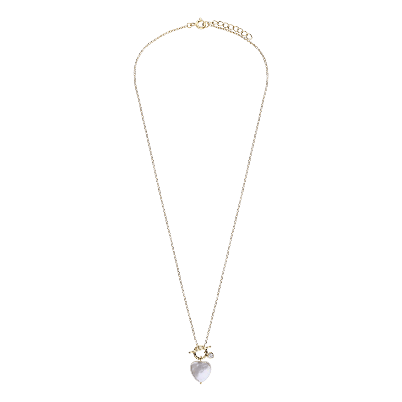 Zilveren goldplated ketting met hanger hart met parel voor dames