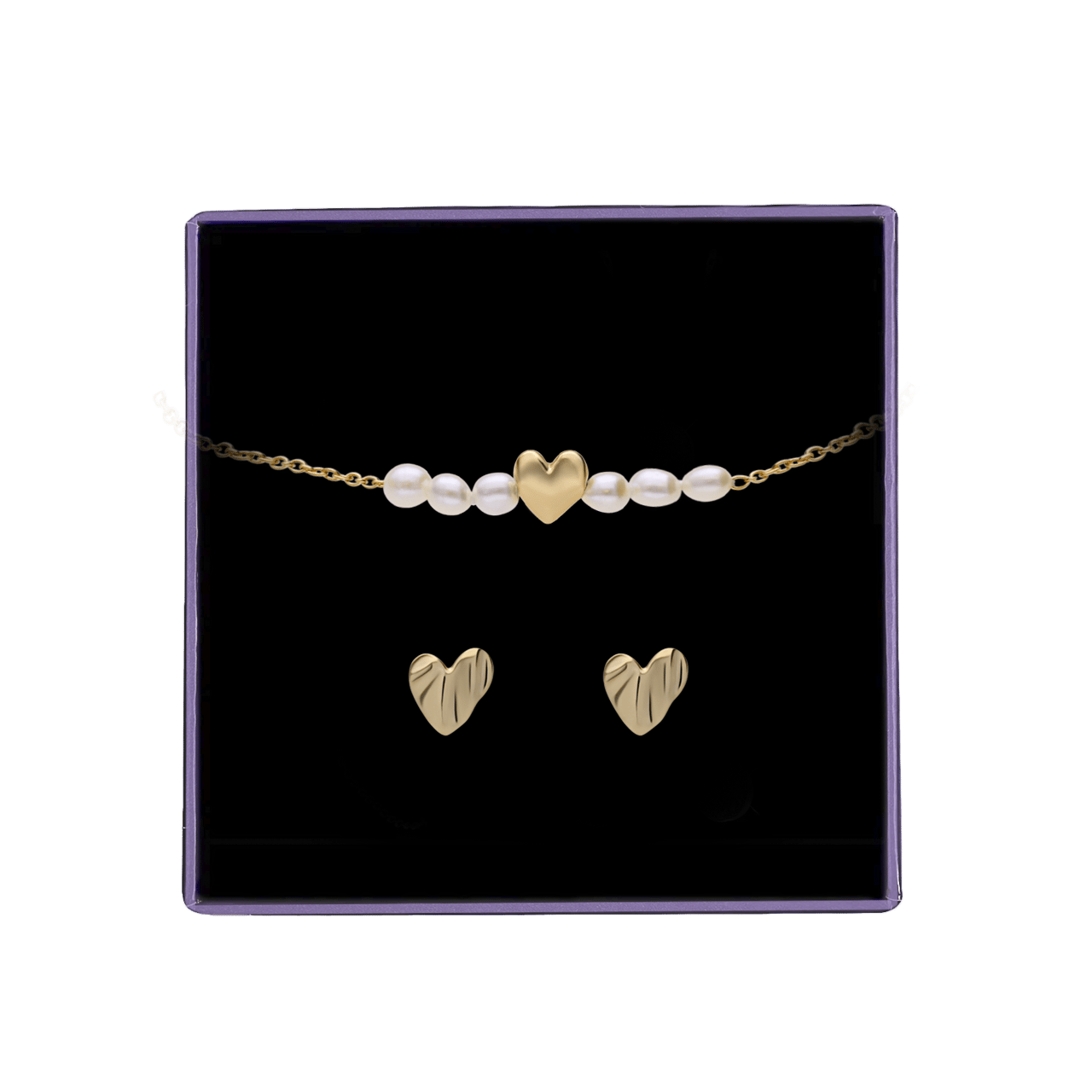 Zilveren goldplated armband hart met gratis oorbellen