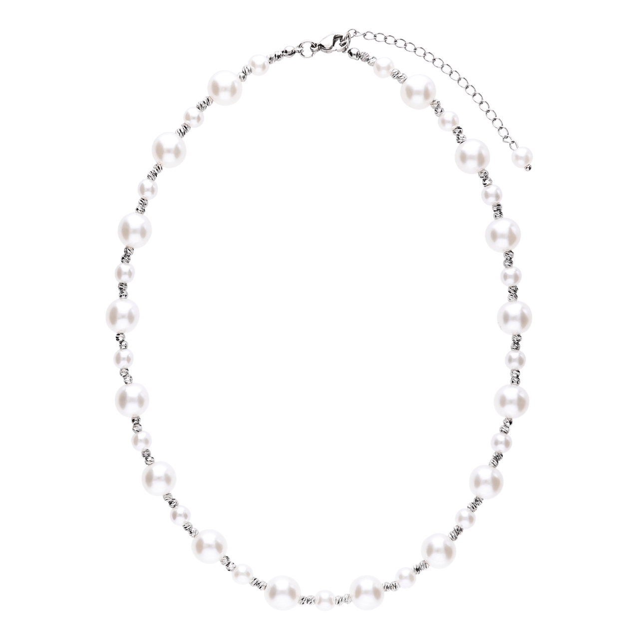Zilverkleurige bijoux ketting met parel