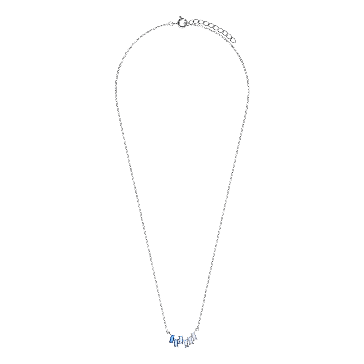 Zilveren ketting baguette blauw
