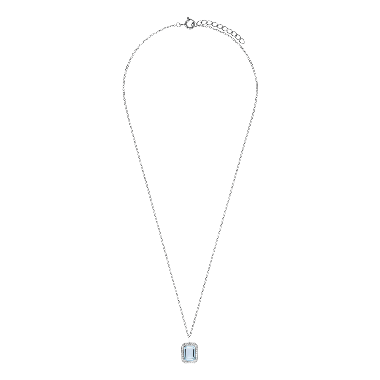 Halskette aus 925er Silber, Anhänger, quadratisch, Zirkonia, Blau