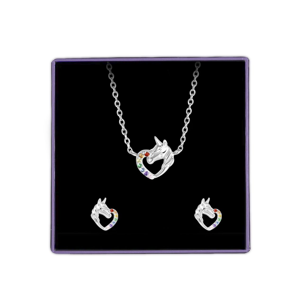 Set aus 925er Silber, Einhorn, Regenbogen