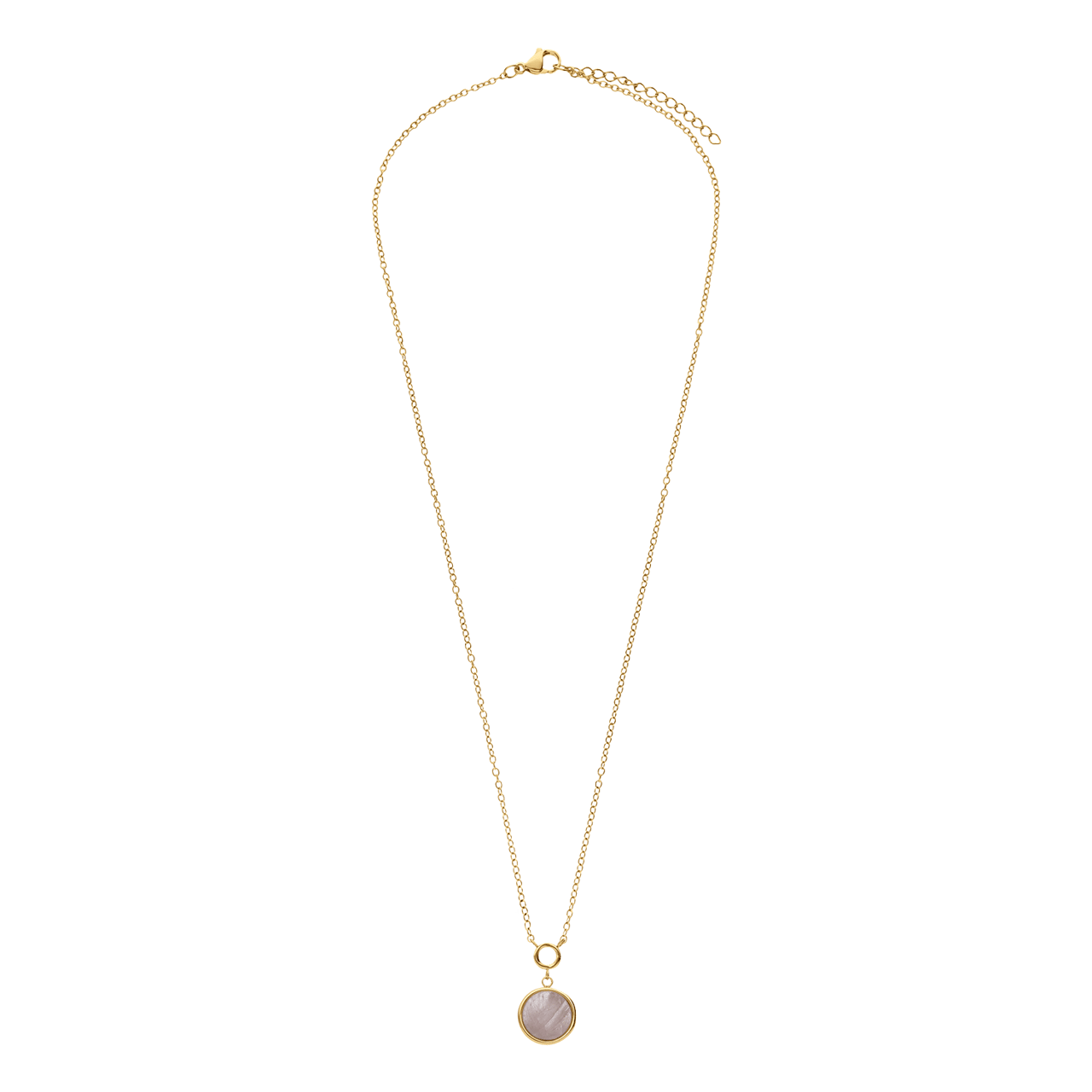LuLu Jewels stainless steel goldplated ketting met rozenkwarts voor dames