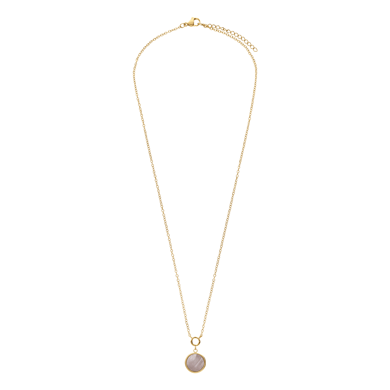 Stalen goldplated ketting met hanger met rozenkwarts voor dames